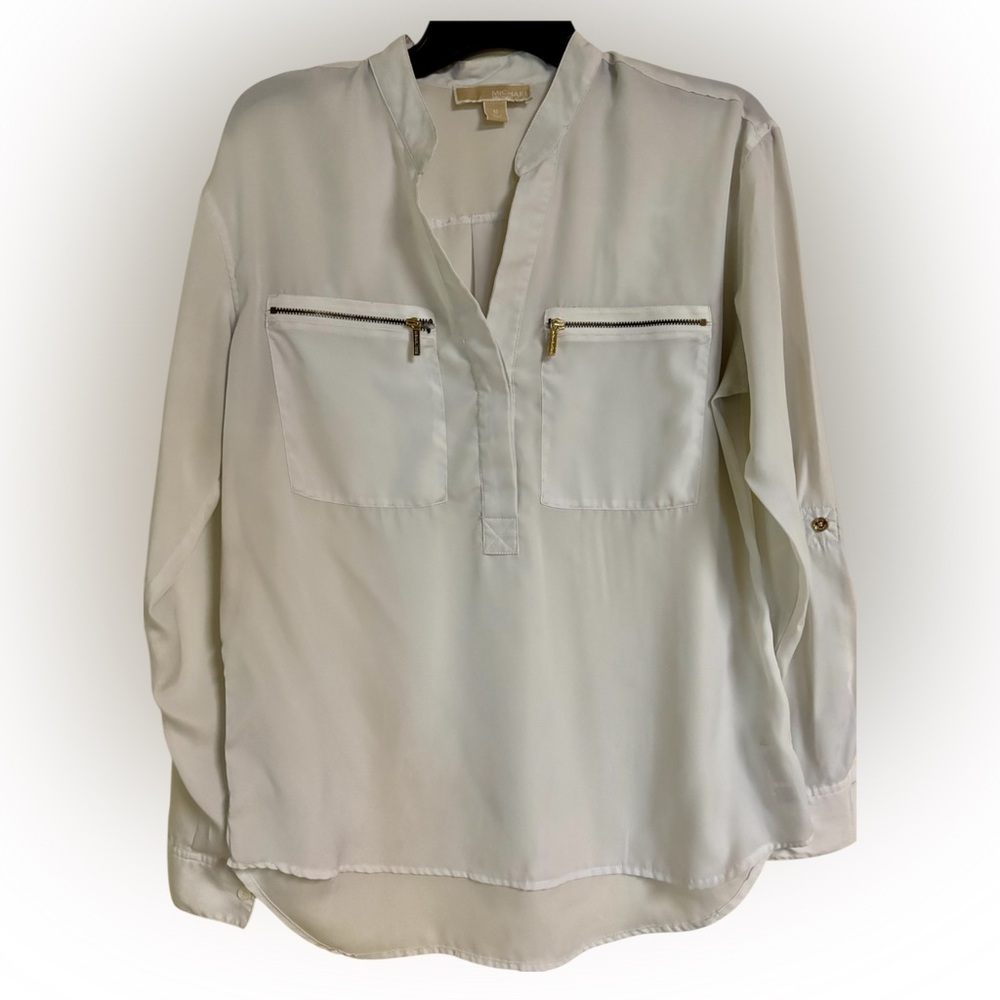 Michael Kors White Blouse with Gold Accents